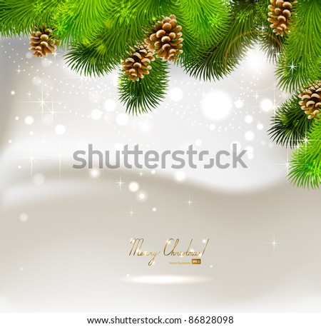 Christmas background with fir tree and cones