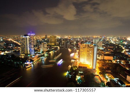 Bangkok city downtown top View at Night from top of Thailand