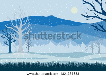 Christmas night fullmoon landscape card template with place for your text.