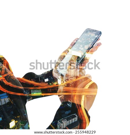 Double exposure of hand touch screen on Smartphone