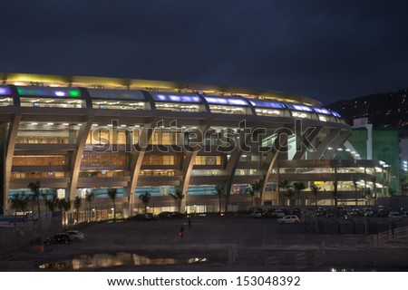 RIO DE JANEIRO - SEPTEMBER 05: The outside stadium of the Maracana by night. in day of soccer game  september 05, 2013 in Rio de Janeiro, Brazil.