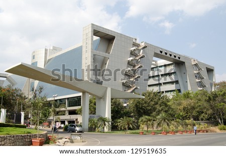 HYDERABAD, ANDHRA PRADESH, INDIA - JANUARY 5: The Cyber Gateway office complex in Hi Tech City on January 5, 2013 in Hyderabad.  The area is home to many information technology companies.