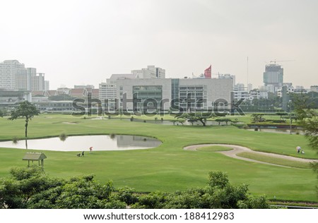 BANGKOK, THAILAND - OCTOBER 27 2013: The golf course and horse racing track at the Royal Bangkok Sports Club in the centre of the city.