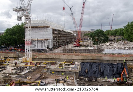 LONDON, UK  JUNE 16, 2014:  Construction work at the former Heygate Estate in Southwark, South London.  The council housing estate was notorious for crime and antisocial behaviour.