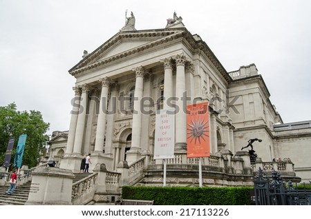 LONDON, UK  JULY 6, 2014:  Grand entrance to Tate Britain art gallery in Pimlico, London.