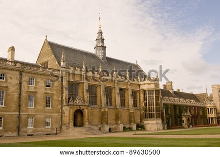 The Hall at one side of the Great Court of Trinity College, part of Cambridge University.  Built at the end of the 16th century, this Jacobean building is used for dining.