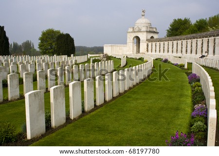 Grave stones of soldiers at a First World War Memorial in Belgium