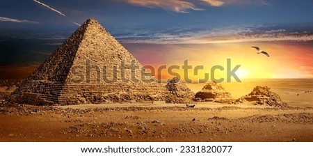 Similar – Foto Bild Die altägyptische Pyramide von Chephren Gizeh und der Großen Sphinx.