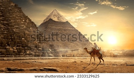 Similar – Foto Bild Die altägyptische Pyramide von Chephren Gizeh und der Großen Sphinx.