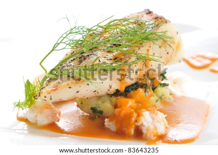 Grilled snow fish with lobster sauce