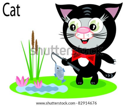 Vector animal cat and fish.