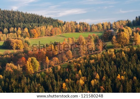 View of an autumn European countryside during the sunny day.