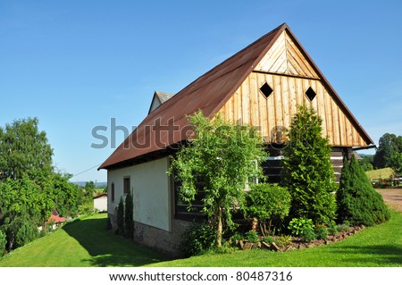 Beautiful historic log house during the sunny day.