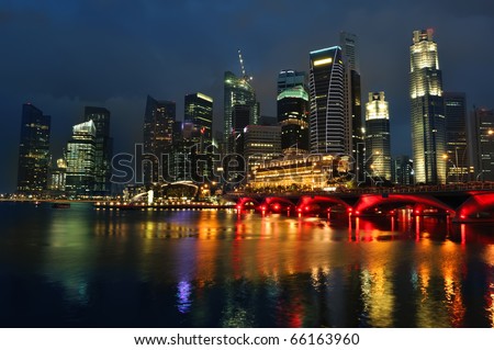 Singapore skyline and river at blue hour