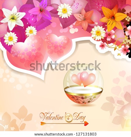Valentine\'s day card with hearts and lilies