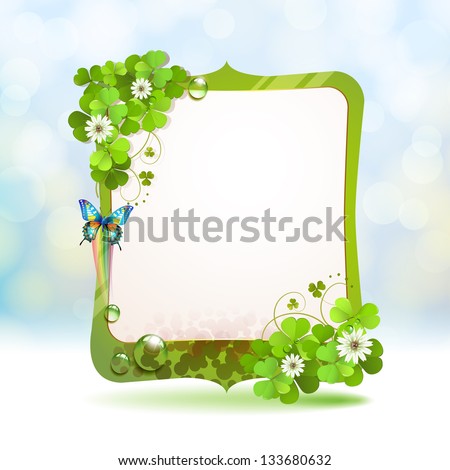 Mirror frame with clover and butterfly