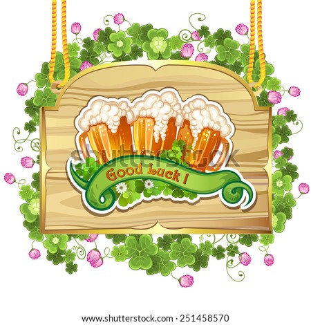 Wood banner with clover and beer