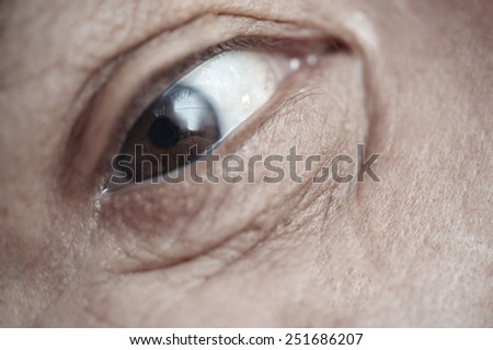 Close-up view on the eye of elderly human