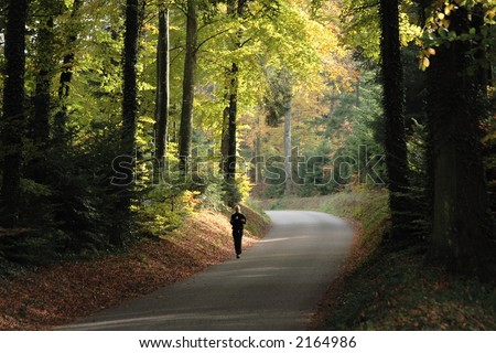 Person Jogging in the Woods in Autumn. Face not recognizable