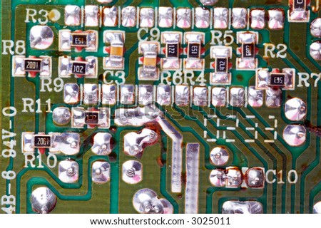 close-up of a circuit board of a power supply