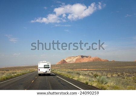 Recreational vehicle on the road in Arizona, USA