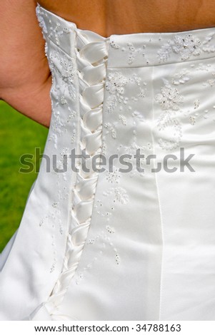 Back view of brides wedding dress