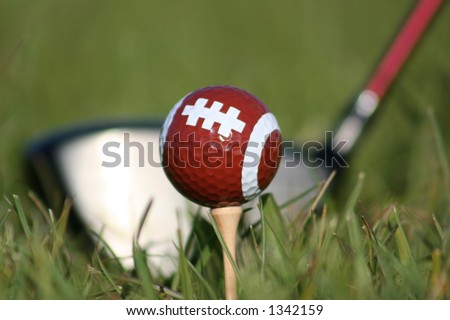 Football golf ball tee\'d up