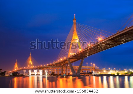 Bhumibol Mega Bridge (Industrial Ring Mega Bridge) at night, Bangkok, Thailand