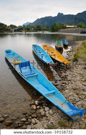 Traditional Laos longtail boat at Song river,Vang Vieng, Laos
