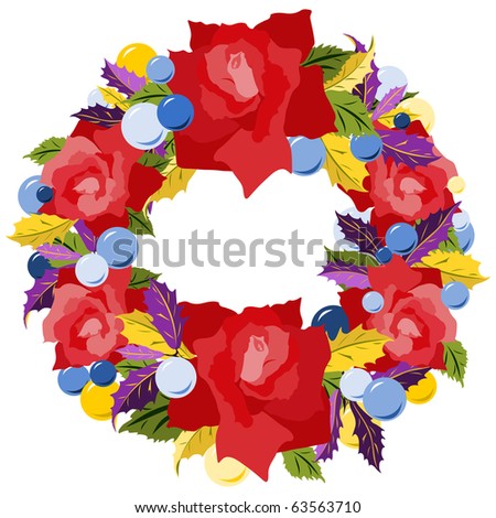 raster Christmas rose and holly wreath