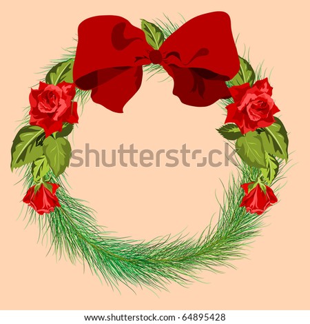 Raster Pine wreath with red bow and roses