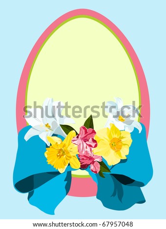 Raster Easter egg shape with spring flowers and blue bow