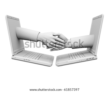3d handshake through the computer, financial transaction.