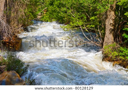 High water, Spring run-off, flooding, Big Cottonwood Creek; near Salt Lake City, Utah