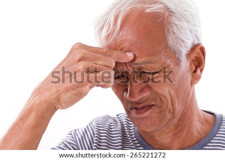 sick old man suffering from headache, migraine, dementia, mental disorder problem