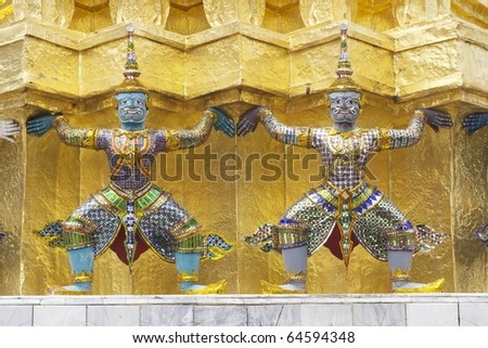 giants decoration of royal gold stupa in grand palace emerald buddha temple, Wat pra kaew Bangkok Thailand