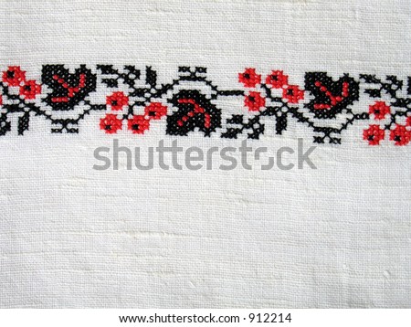 Cross-stitch. Traditional black and red ukrainian design, berries. (I\'m creator)