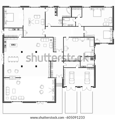 Country House  Floor Plan  with Room  Names  Stock Photo 