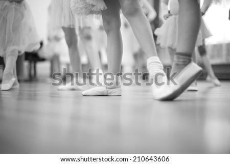 Ballet school for little girls; monochrome