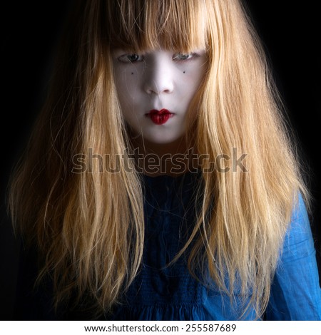 Shaggy small girl portrait, japanese makeup