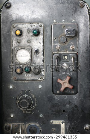 Weathered instrument panel of an old aircraft