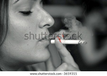 Black And White Photo Of Woman With Red Nails Smoking Cigarette ...