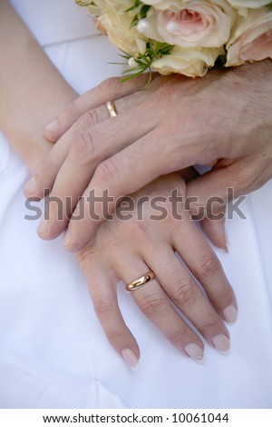 husband and wifes hands with rings