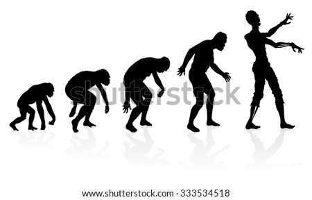 Evolution of the Zombie. Great illustration depicting the evolution of a male from ape to man to Zombie in silhouette.