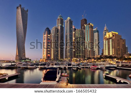 Dubai marina during twilight