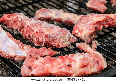 Time for a barbeque - sausages, poultry and pig meat on the grill