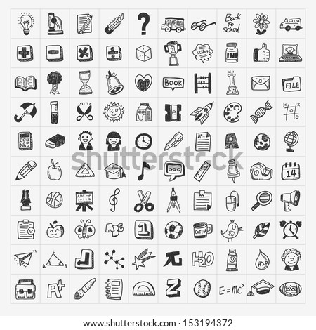 100 Back to School doodle hand-draw icon set