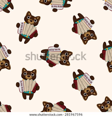 animal dog playing instrument cartoon , cartoon seamless pattern background