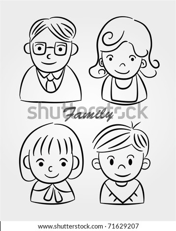 Hand Draw Cartoon Family Icon Stock Vector Illustration 71629207 ...