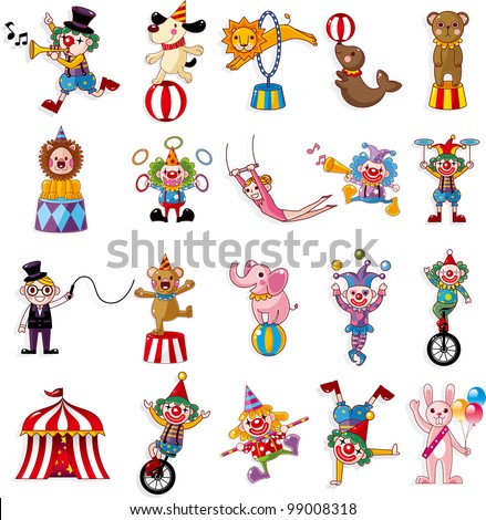 Cartoon Happy Circus Show Icons Collection Stock Vector 99008318 ...